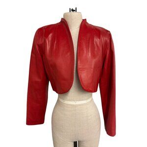 Vintage Vakko Red Leather Cropped Bolero Jacket M